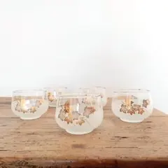 冷茶グラス　5点セット　紅葉　湯呑　カップ　ヴィンテージ　昭和レトロ　骨董