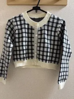 チェック柄クロップドニットカーディガン Mサイズ