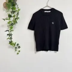 ［Calvin Klein Jeans］リブ半袖ニット（S）ブラックのサムネイル