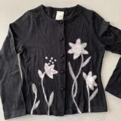 シビラ 花柄刺繍 長袖カーディガン 黒