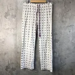 B779古着　柄パンツ　パジャマパンツ　白　90s Y2K