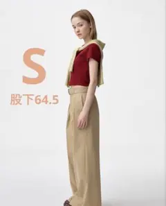 GU ベルテッドワイドパンツ ベージュ ベルト付き S 股下64.5