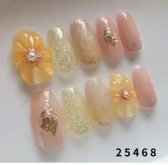 現品☆ぷっくりフラワーイエロー系/フラッシュネイルチップ ショートバレリーナ 春