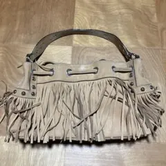 vintage スエード　レザー　スタッズ　ハンドバッグ　フリンジ　ロッ