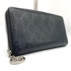 美品】グッチ 長財布 インプリメ ラウンドファスナー GG柄 黒 ロゴ金具