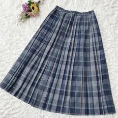 サマンサモスモス　リネン混　チェック柄　ロングプリーツスカート　ウエストゴム　Ｆ