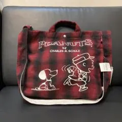 新品タグ付き　ルートート チェック柄 ショルダー トートバッグ スヌーピー