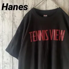 美品アメリカ古着〖Hanes〗TENIS VIEW Tシャツ　ブラック半袖XL