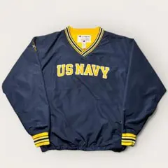 90s Champion US NAVY ナイロンプルオーバー 刺繍デザイン