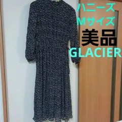 ハニーズGLACIER　プリーツシフォン 　ロングワンピースパープル小花柄