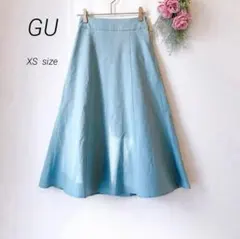 リネン麻 【 GU 】ジーユー（XS）ロングフレアスカート ライトブルー