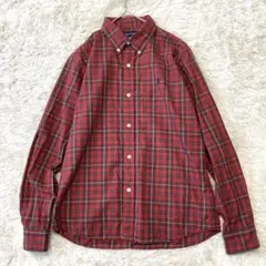 【90s】ラルフローレン　ボタンダウンシャツ　赤チェック　ポニー刺繍　M 160