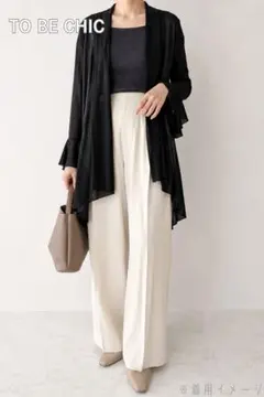 【大きいサイズ】TO BE CHIC シフォン切替 カーディガン Ⅴ 46のサムネイル