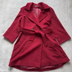 【ビンテージ】アクアスキュータム　ロングコートXL 赤　毛　ダブルB 女優襟
