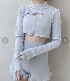lilLilly カットアウトショートリブトップス 水色のサムネイル