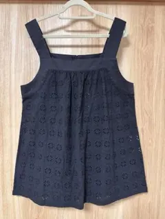 値下げ中　黒い刺繍ノースリーブチュニック　L ベルメゾン　新品未使用