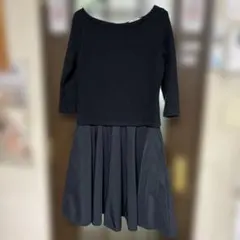 ドッキングワンピース 七分袖 キルティングスカート ブラック　プチバトゥ