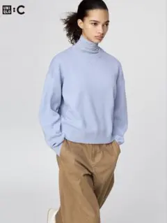 スムースコットンクルーネックセーター　ブルー　 Sサイズ