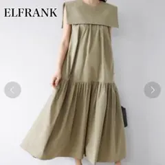 ELFRANK セーラーカラーノースリーブ　ティアードロングワンピース　オリーブ