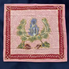 花柄刺繍 ピンク バンダナ ハンカチ
