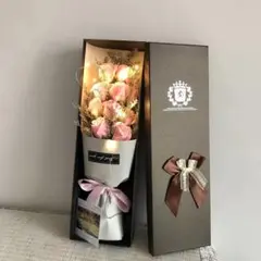 [인기] 11 핑크 로즈 비누 꽃 선물 상자 LED 조명 럭셔리