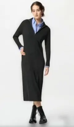 ユニクロ　プラスサイズ　ハーフジップ　ニットワンピース　 黒