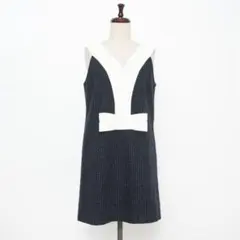 美品 マドモアゼル タラ ノースリーブリボンワンピース 総柄*QD170