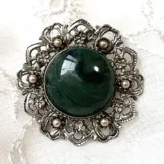 ヴィンテージブローチ 天然石 大粒 緑瑪瑙 アンティークシルバー 美品 貴重②