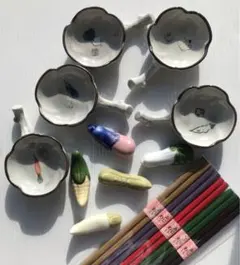 【未使用】小鉢＆箸＆箸置き５セット　お野菜デザイン