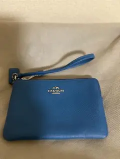 【新品】COACH コーチ ポーチリストレットブルー レザー 小物入れパスケースのサムネイル