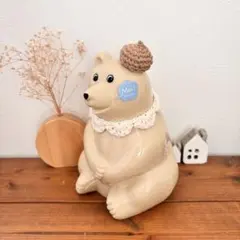 しろくま貯金箱 ベレー帽・花びらつけ襟2点セット☆カフェオレ