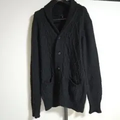 美品 ユニクロ ケーブルニット カーディガン【L】黒 ウ－ル混
