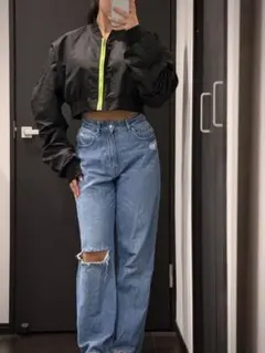 H&M ダメージデニム ワイドパンツ レディース サイズ34のサムネイル