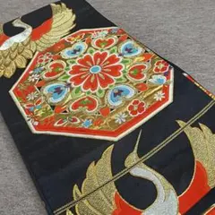 ◆1536◆六通柄　袋帯　華文に翔鶴　刺繍　正絹　着物帯　和装