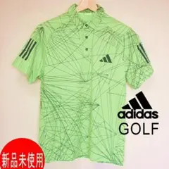 新品(メンズM)アディダスゴルフ 黄緑プリント半袖ポロシャツ/ゴルフウエア