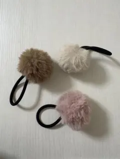ファー素材　ボンボン　ヘアゴム3点セット