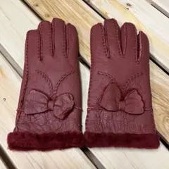 新品未使用★ムートン手袋レディース　レザーグローブ   本革暖かい♪ワインレッド