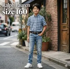 美品 ポロラルフローレン 半袖チェックシャツ レディースS〜M/キッズ160 青