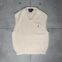 ラルフローレン　ニットベスト　90s　スモールポニー　刺繍　プレーン　人気カラー