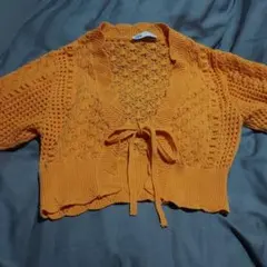 ZARA オレンジ クロップドカーディガン 半袖