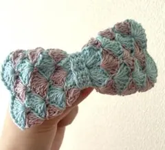 リボンバレッタ　手編み　ハンドメイド