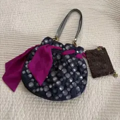 JAMIN PUECH ビーズ装飾ネイビー ハンドバッグ