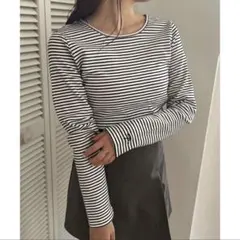 NICE CLAUP ワンポイント刺繍テレコトップス ボーダー