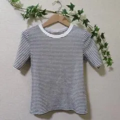 GU ホワイト/ブラック ストライプ 半袖Tシャツ