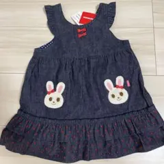新品　ミキハウス　デニム　ワンピース　うさぎ