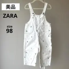 【美品】ZARA ホワイトデニム　オーバーオール　花柄刺繍　98 ザラベビー