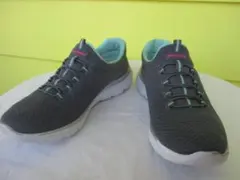 ★SKECHERS　スリップオン　軽量　 スニーカー グレー/ミント　USED