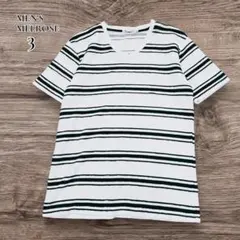 MEN'S MELROSEボーダーパイルVネック半袖TシャツL白黒のサムネイル