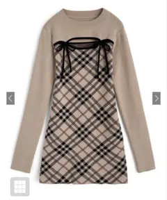 チェック柄フロントオープンリボンニットミニワンピース [ru1372]