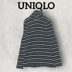 UNIQLO レディース ボーダーニット タートルネックニット (M) グレー